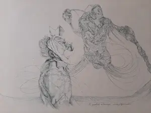 Andre Gouw - Stifttekening, Titel, Es geschah ubermorgen. ( Het gebeurde overmorgen ) kopen? Bied vanaf 20!