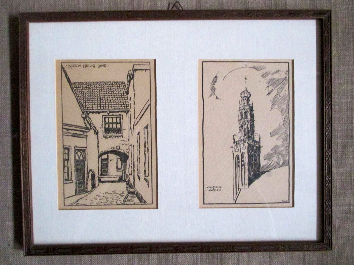 Niet of onleesbaar gesigneerd - Twee ingelijste lithografien Haarlem kopen? Bied vanaf 1!