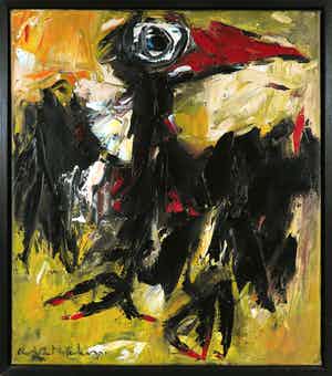 Charlotte Molenkamp - Olieverf op doek, Vogel - Ingelijst verkocht voor € 1500!