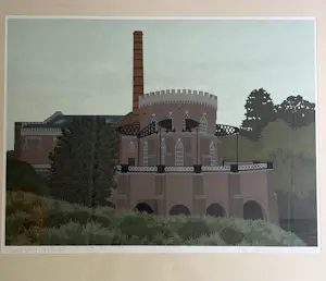Sees Vlag - Linosnede - De Cruquius - stoomgemaal Vijfhuizen - 39/65 - handgesigneerd kopen? Bied vanaf 125!