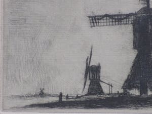 Hendrik de Laat - Hollands molenlandschap - Ets kopen? Bied vanaf 40!