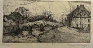 Eugene Lucker - Brug over de Roer in Roermond - twee etsen en een houtsnede kopen? Bied vanaf 35!