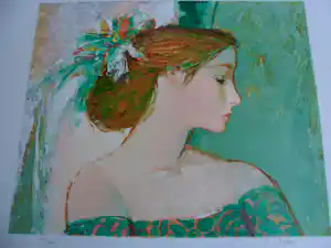 Sachiko Imai - Litho, 'Femme au robe verte' Vrouw in groene jurk verkauft für € 45!
