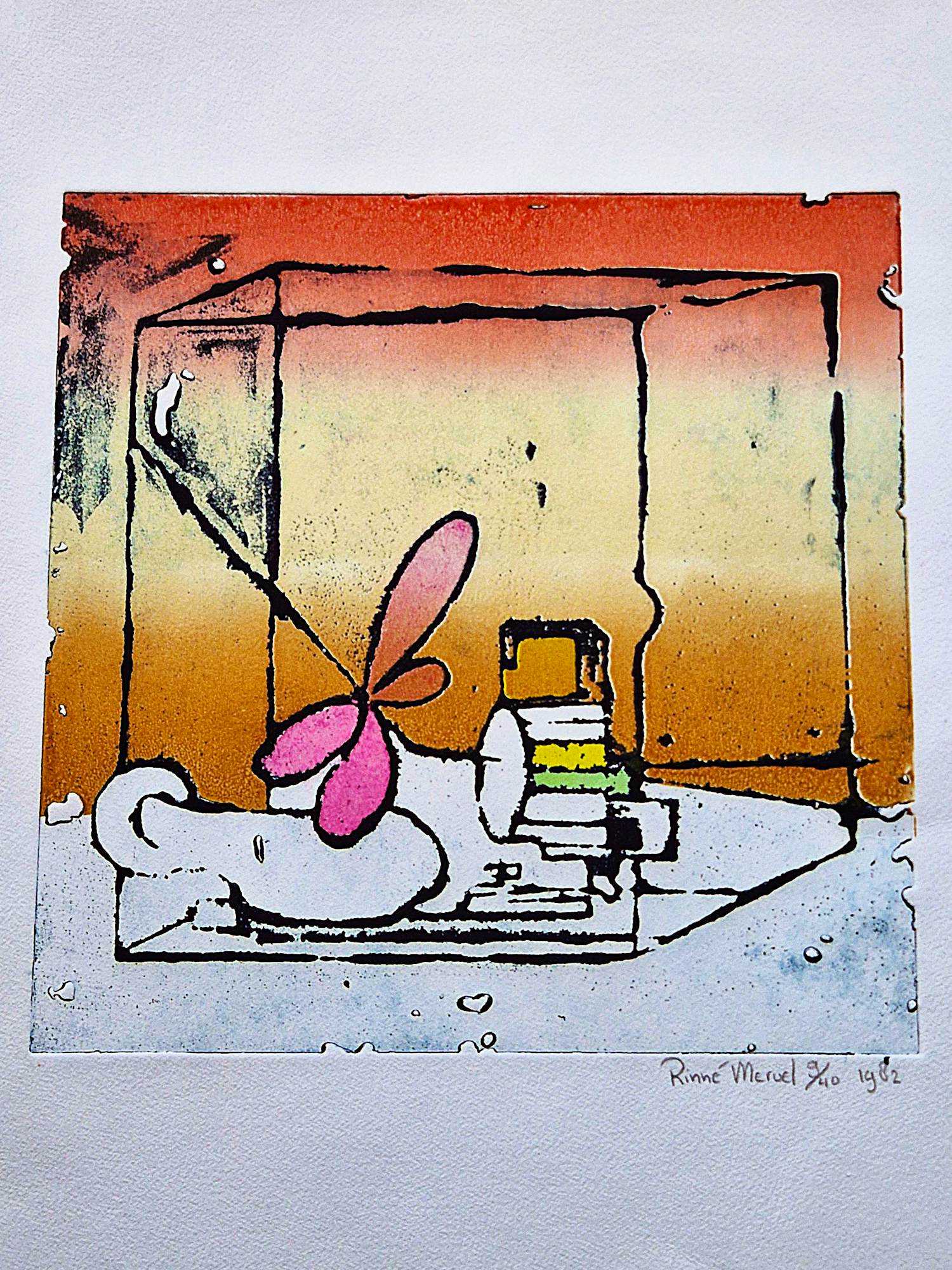 Rinne Mervel - een in 1982 en in kleine oplage (9/40) gemaakte reliëf kleuren Ets kopen? Bied vanaf 32!