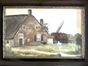 Gijsbertus Bernardus Olislagers - Boerenerf - Aquarel, Ingelijst kopen? Bied vanaf 45!