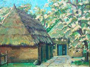 Tijmen Moll - Boerderij met bloesembomen. verkocht voor € 70!