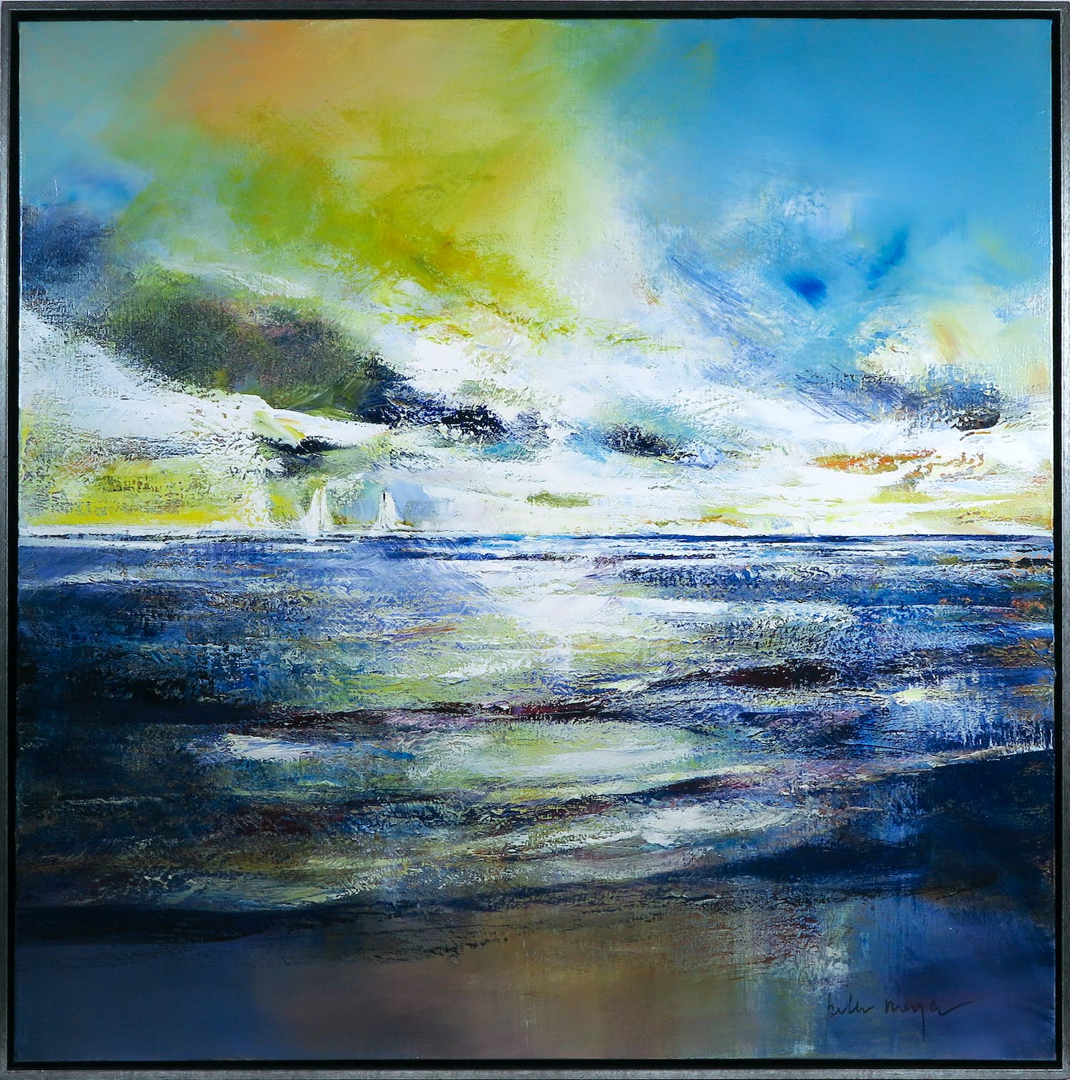 Peter Meijer - Acryl op doek, Waddenzee - Ingelijst (Zeer groot) verkocht voor € 400!