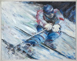 Marijke Wiegerinck - Acryl op doek, Skiër - Ingelijst kopen? Bied vanaf 1!