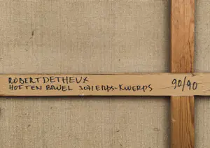 Robert Detheux - Die Verrückte mit der Fliege – Großes surrealistisches Traumgemälde von 1979 – 90 x 90 cm kopen? Bied vanaf 950!
