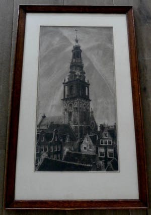 Dirk Harting - Ingelijste ets: Zuiderkerk Amsterdam - 1946 kopen? Bied vanaf 29!