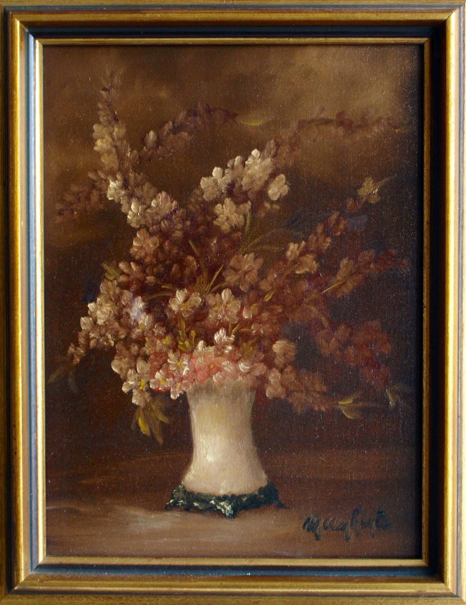 Niet of onleesbaar gesigneerd - Ingelijst , Olieverf , Bloemstilleven – onduidelijke signatuur… kopen? Bied vanaf 1!