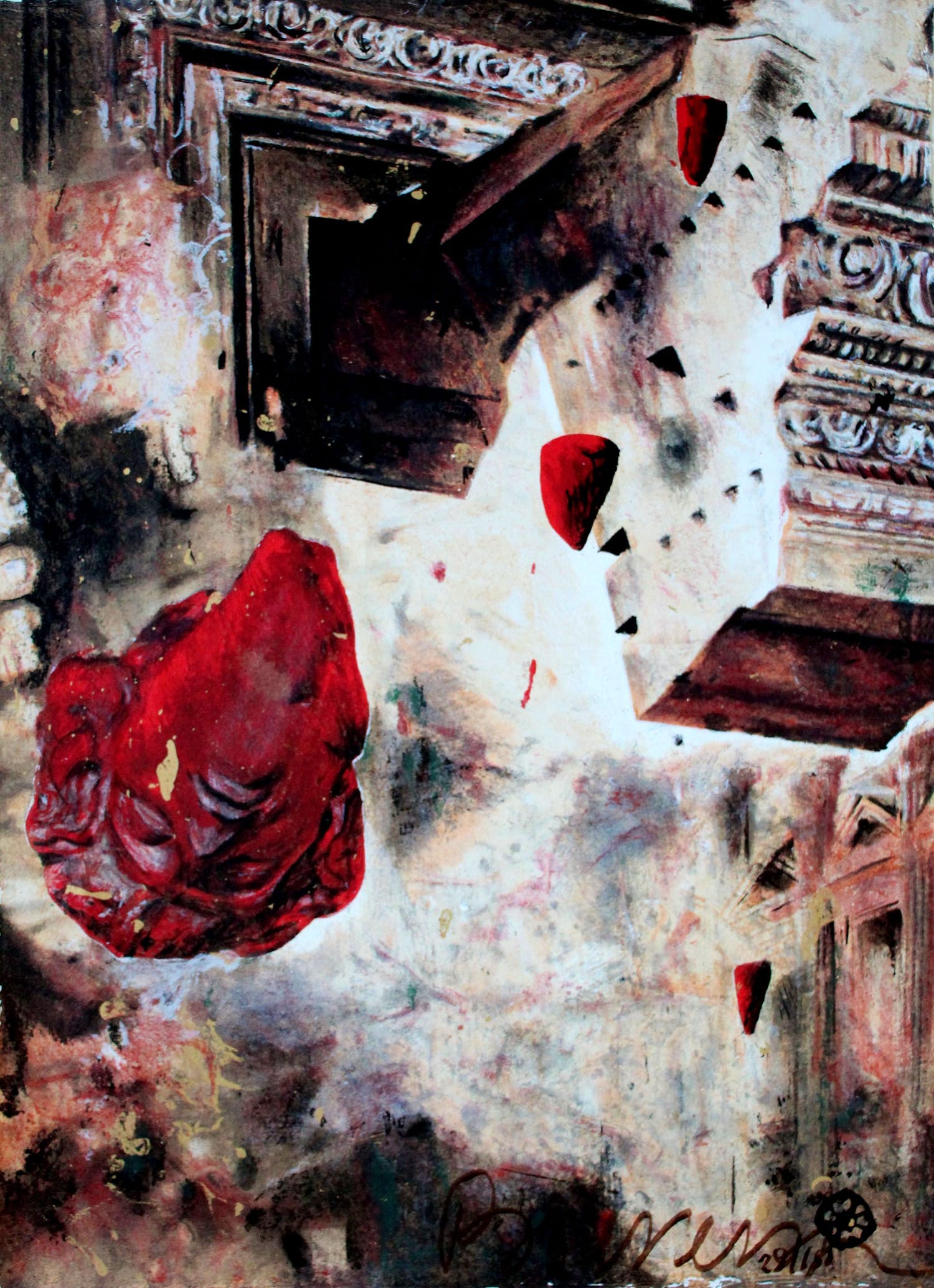 Gerti Bierenbroodspot - Zeefdruk: Fallen Head (Baalbek) verkocht voor € 125!