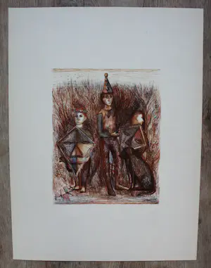Kees Andrea - Litho: Harlekijnen met vliegers en hond kopen? Bied vanaf 49!