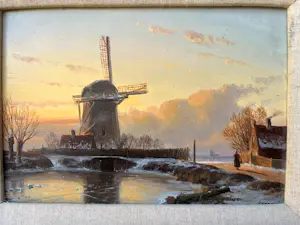 AcheterAnton Karssen - Winters landschap met vrouw op een pad bij een molen? Enchérissez de 390!