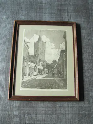 Karel Kok - Kerkstraat Noordwijk Binnen 1900 - ets uit 1974 kopen? Bied vanaf 30!