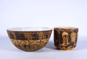 Dirk Hubers - Aardewerk, Sgrafitto schaal en potje verkocht voor € 80!