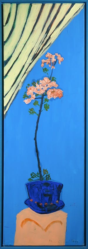 Meertje Kaal - Olieverf op doek, Geranium met gordijn - Ingelijst (Groot) kopen? Bied vanaf 50!