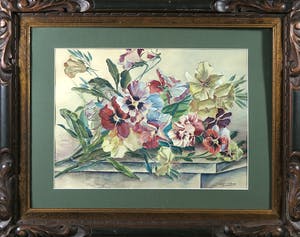 Niet of onleesbaar gesigneerd - Aquarel, Boeket met violen - Ingelijst kopen? Bied vanaf 1!