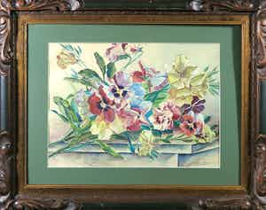 Niet of onleesbaar gesigneerd - Aquarel, Boeket met violen - Ingelijst verkocht voor € 1!