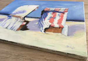 Bram Vegt - strandstoelen Egmond | olieverf op doek - Bergense School kopen? Bied vanaf 49!