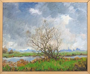 Jan Dekker - Olieverf op hardboard, Regen op Komst, Ingelijst kopen? Bied vanaf 1!