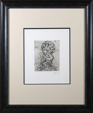 Asger Jorn - Ets en droge naald op handgeschept Japon, Friedhof der Maulwürfe - Ingelijst kopen? Bied vanaf 1!