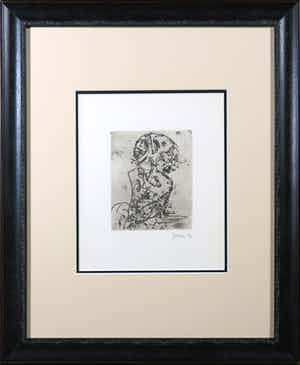 Asger Jorn - Ets en droge naald op handgeschept Japon, Friedhof der Maulwürfe - Ingelijst verkocht voor € 1!