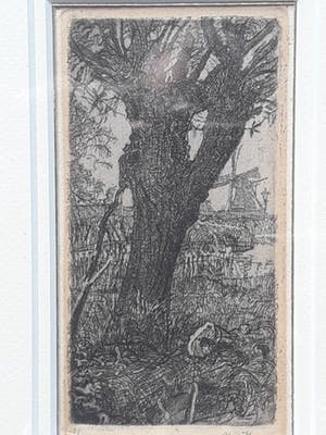Chris Jansen - Landschap met boom en molen. kopen? Bied vanaf 29!