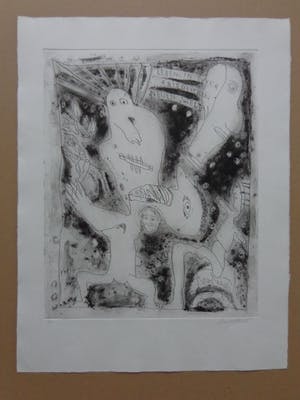 Lucebert - TYPISCHE FIGURATIE / ZW-W ETS / 65x50cm / SIG / 1993 kopen? Bied vanaf 135!