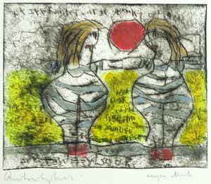 Anton Heyboer - Handgekleurde ets, Baadsters in de zon verkocht voor € 100!