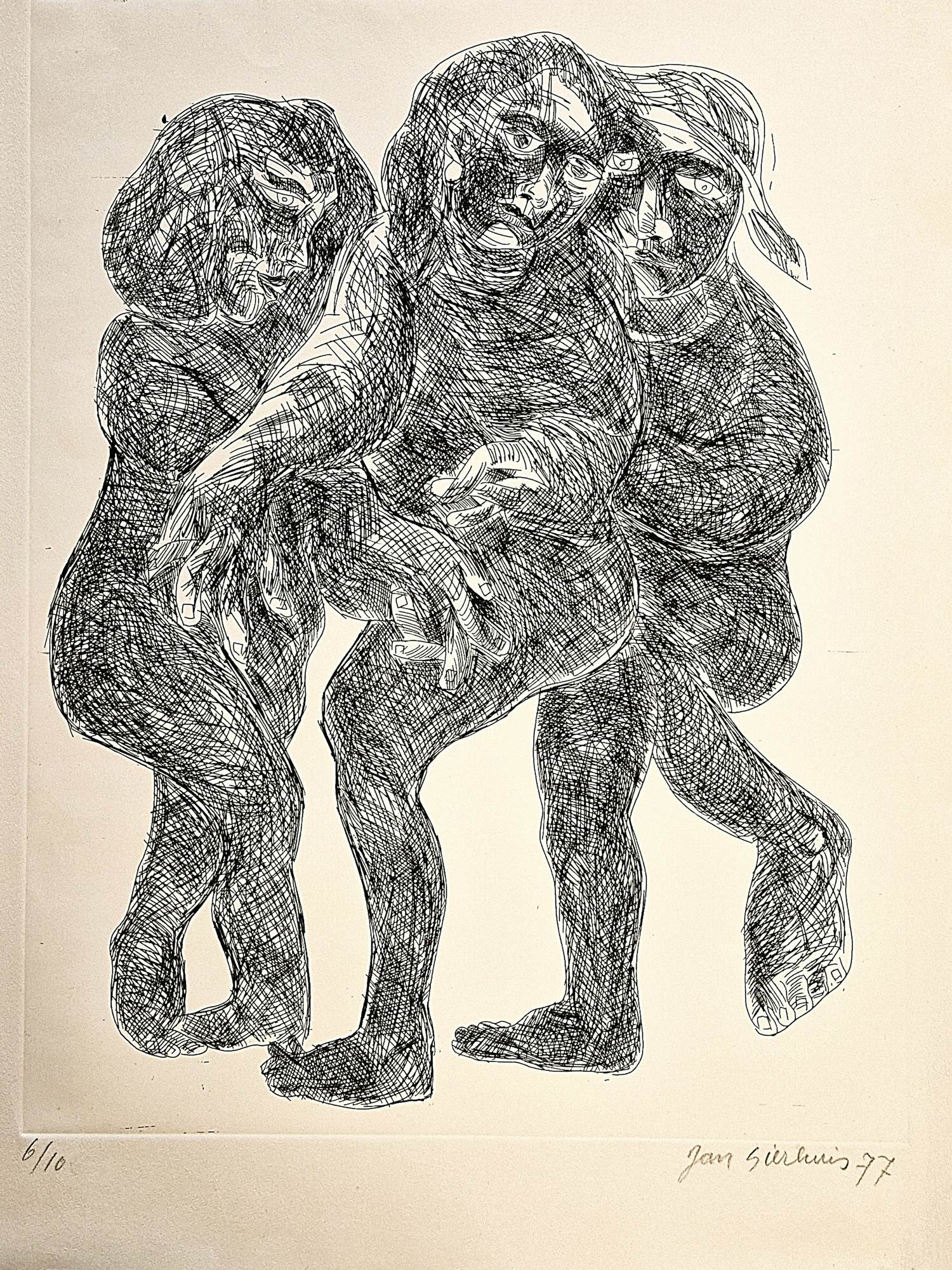 Jan Sierhuis - Grote - 1977 - monochrome lithografie "3 vrouwen" - zeer kleine oplage (10) kopen? Bied vanaf 57!