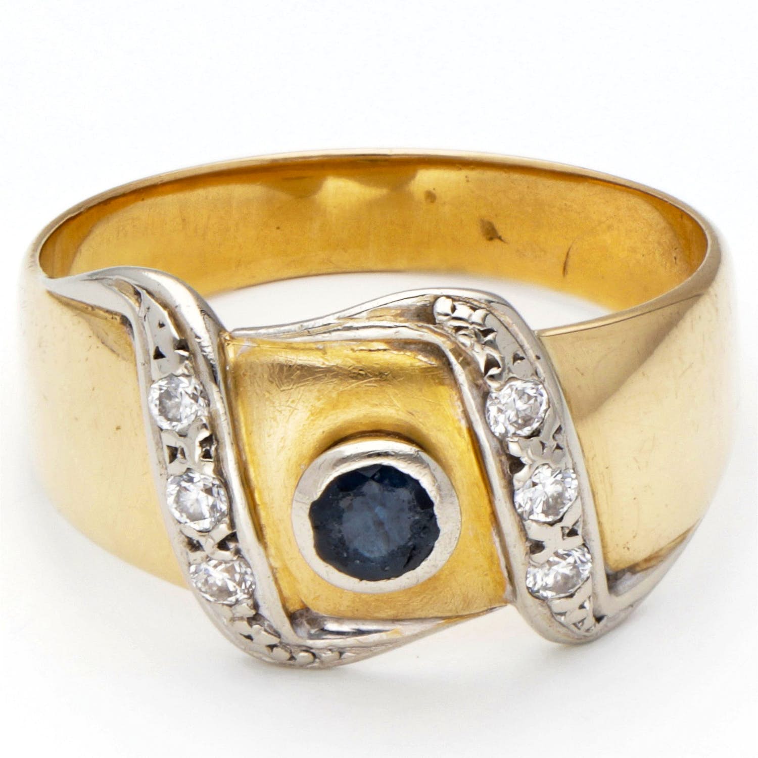 18 karaat Goud, Tweekleurig - Ring - 0.17 ct Saffier - 0.12 ct Diamant verkocht voor € 250!