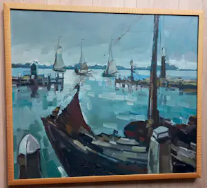 Bob Immink - Haven van Volendam, olieverf op doek (netjes ingelijst) kopen? Bied vanaf 295!