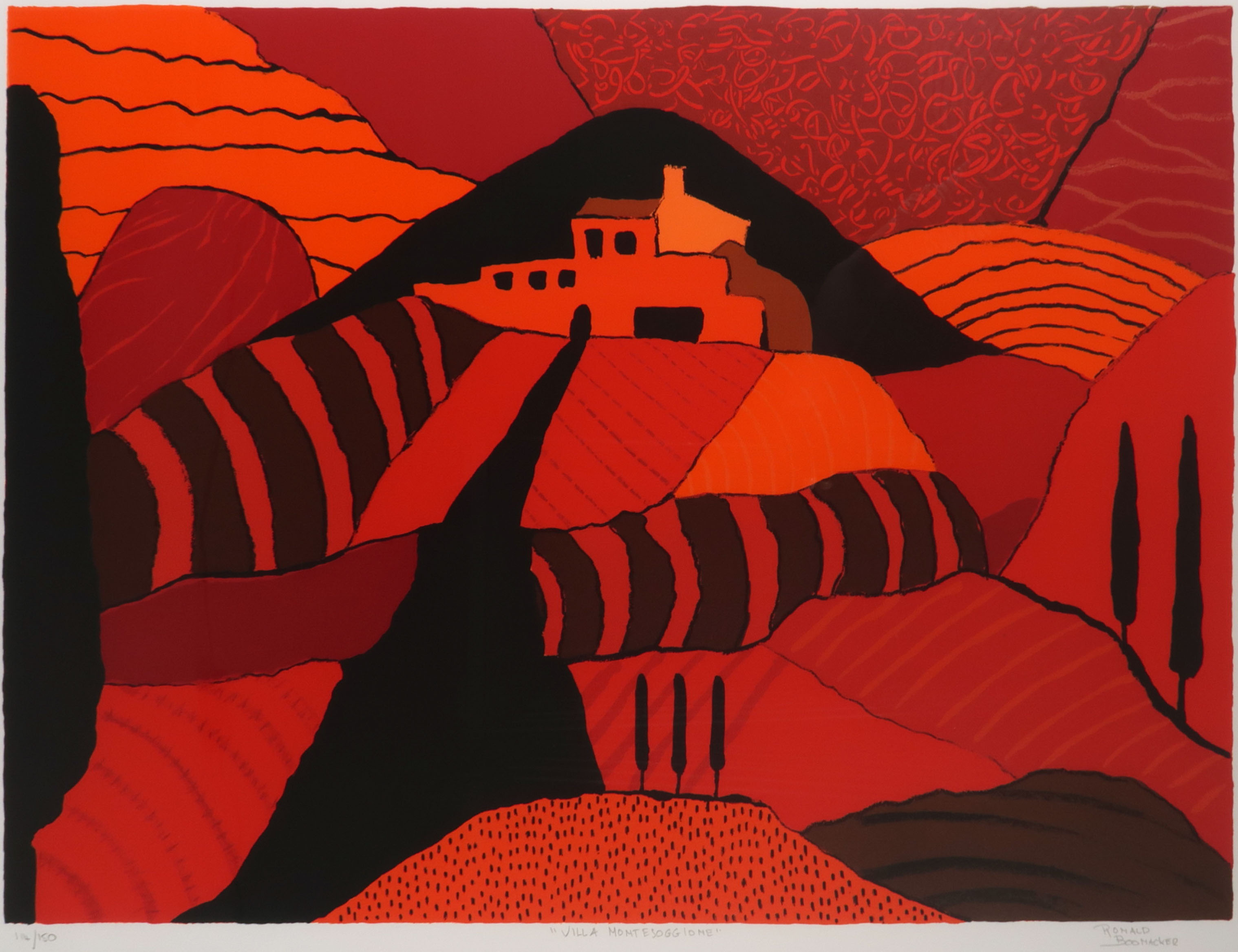 Ronald Boonacker - Zeefdruk, Villa Montesoggione - Ingelijst (Groot)  kopen? Bied vanaf 50!