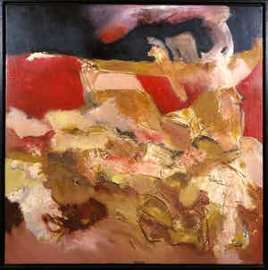 Frans Nicolai - Gemengde techniek op doek, Rood en zwart - Ingelijst verkocht voor € 100!