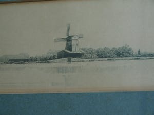 Dirk Harting - Ets , Houtzaagmolen “De Eenhoorn”, Haarlem – gesigneerd & ingelijst – ca 1935 kopen? Bied vanaf 25!