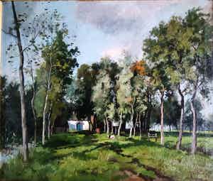 Jan van Vuuren - Koeien bij boerderij tussen bomen verkocht voor € 700!