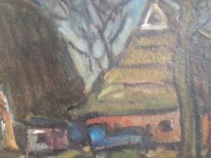 Jan Weinand De Jonge - Expressionistisch landschap met Groningse of Friese boerderijen kopen? Bied vanaf 90!