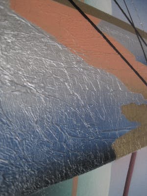 Niet of onleesbaar gesigneerd - Bijzonder geometrisch abstract schilderij met olieverf en zilverfolie. kopen? Bied vanaf 1!