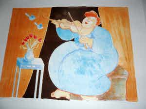 Ada Breedveld - Zeefdruk. Titel, "Viooliste". verkocht voor € 50!