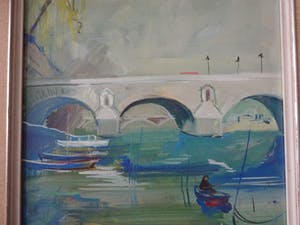 Niet of onleesbaar gesigneerd - Parijs de Seine met brug en visser kopen? Bied vanaf 1!