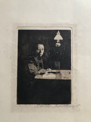 Kathe Kollwitz - Zelfportret met lamp aan tafel kopen? Bied vanaf 1249!
