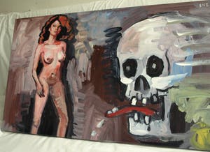 Peter Klashorst - Acrylverf op doek , “Vrouw met Schedel” - GROOT – 2018 – 55 x 100 cm kopen? Bied vanaf 375!