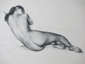 Niet of onleesbaar gesigneerd - Liggend Naakt - Monogram M.E. - Litho kopen? Bied vanaf 1!