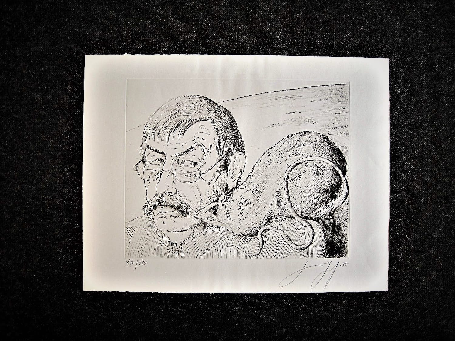 Gunter Grass - org. Kaltnadelradierung "Selbst mit Ratte" handsigniert - limt. Auflage von 30 verkocht voor € 81!