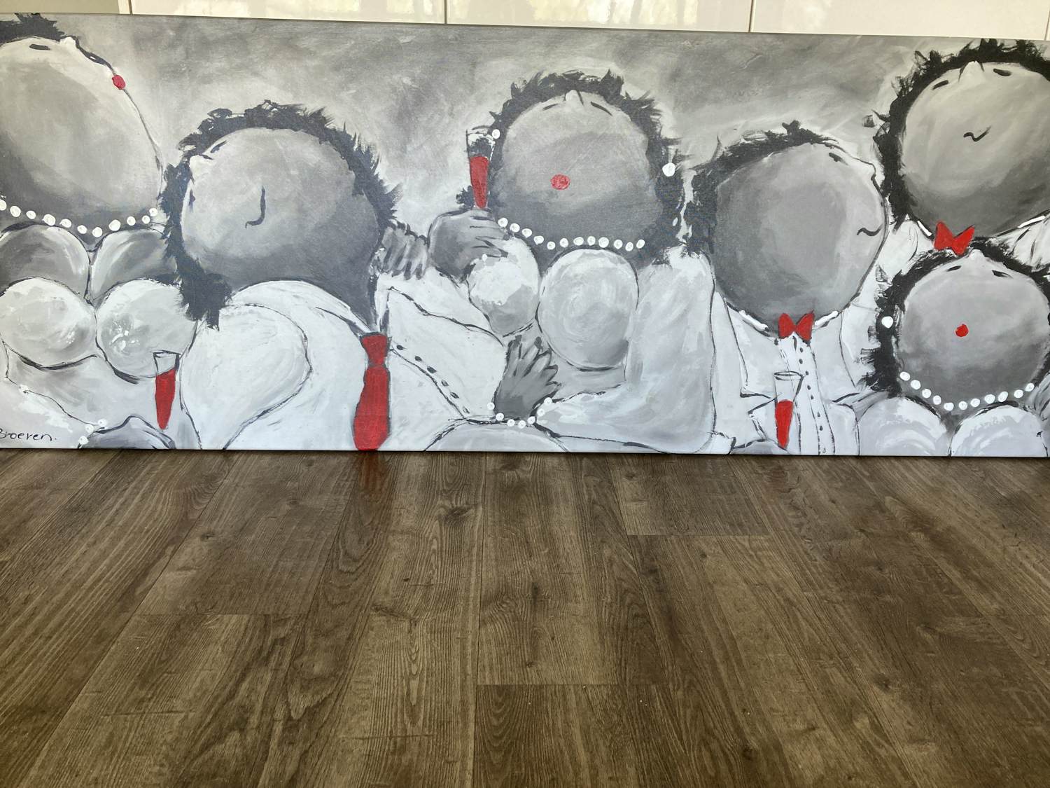 Theo Broeren - Glicée met acryl op doek “Chique in Zwart wit” ZEER GROOT) verkocht voor € 120!