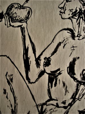 Niet of onleesbaar gesigneerd - Russisch (Cyrillische naam achterzijde) Inkt tekening - de verleiding van Eva - kopen? Bied vanaf 1!