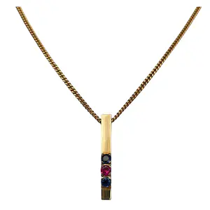 14 kt Geelgouden colier met saffier en robijn kopen? Bied vanaf 350!
