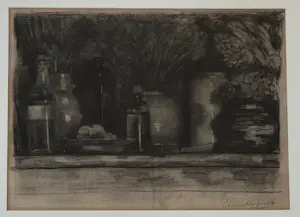 Piet van Wijngaerdt - Stilleven met potten en flessen kopen? Bied vanaf 80!