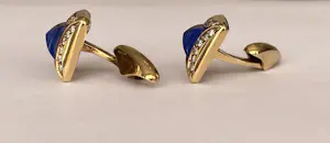 18 karaat geelgouden manchetknopen met lapis lazuli en diamanten kopen? Bied vanaf 950!